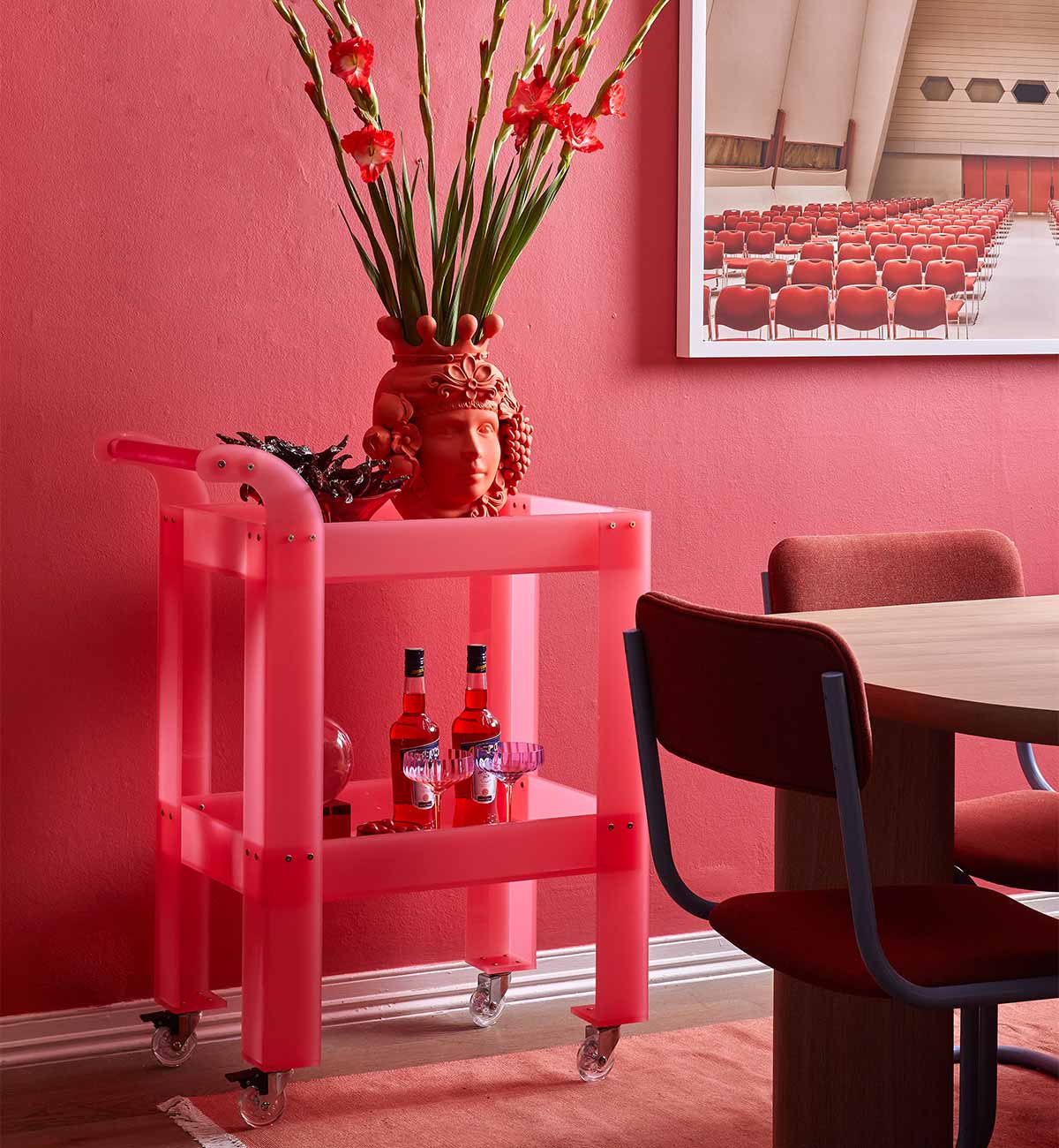 Acrylic Bar Cart in Pink - Image 4